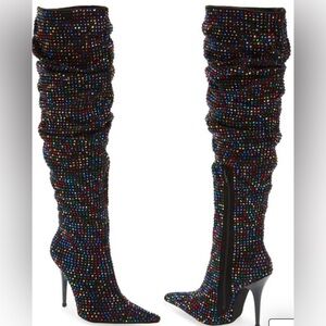 Jeffrey Campbell "Cry4U Over The Knee Slouch Boots" Multicolored Rhinestones ❤️